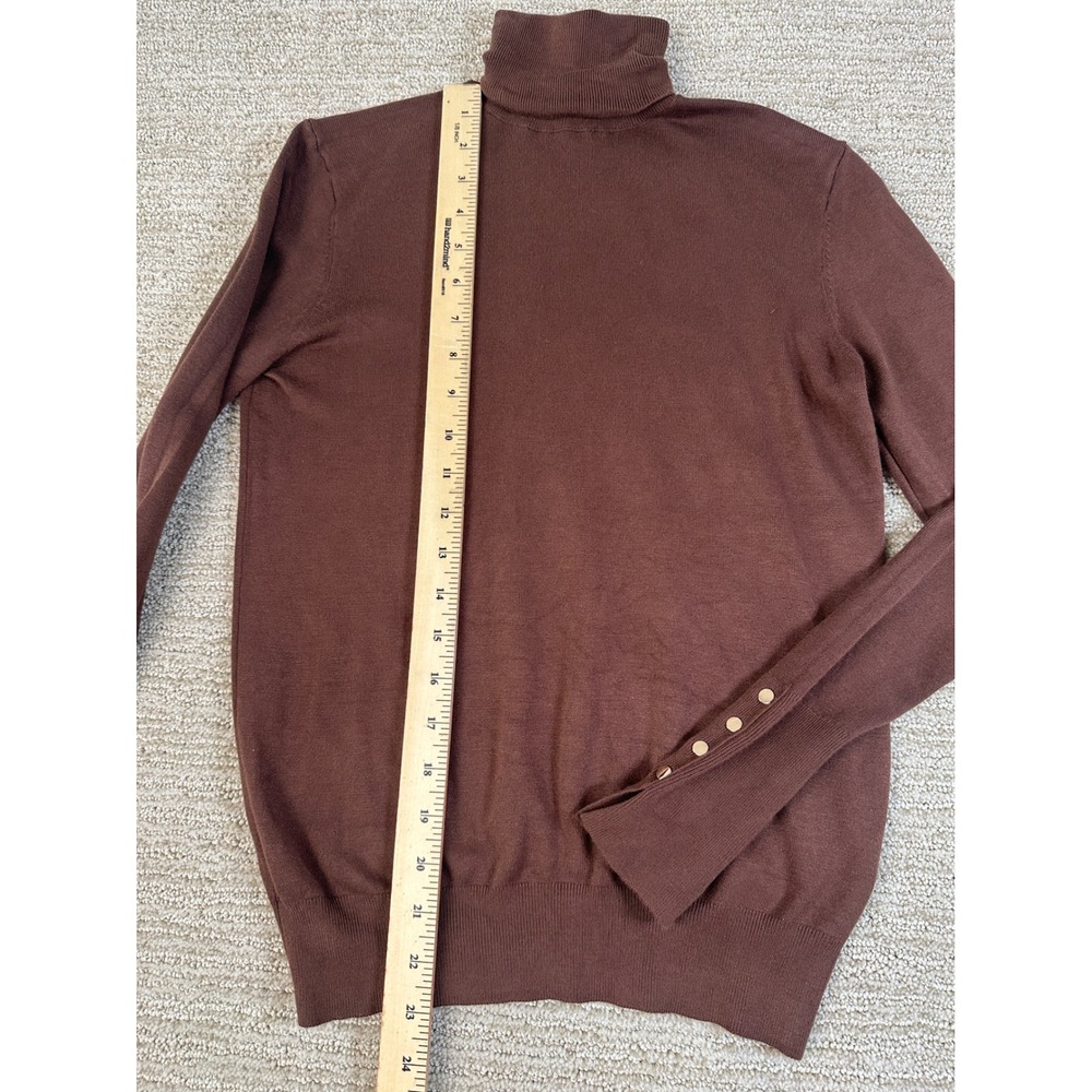 Zara Brown Turtleneck Sweater Gold Button Cuff Knit Top Womens Medium - Picture 7 of 10